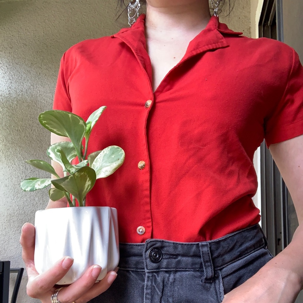 Red vintage button up blouse